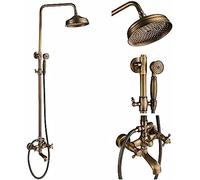 IUokLU Juego de Grifo de Ducha de Pared de 8 Pulgadas con Cabezal de Lluvia Ducha de Mano Grifo Mezclador de Agua fría y Caliente latón Antiguo A latón Antiguo G,Latón Antiguo F