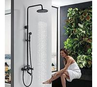 IUokLU Juego de Grifo de Ducha de Pared de 8 Pulgadas con Cabezal de Lluvia Ducha de Mano Grifo Mezclador de Agua fría y Caliente latón Antiguo A latón Antiguo G,Bronce frotado con Aceite B