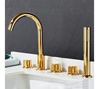 IUokLU Juego de Grifo de Ducha de Pared Juego de Cabezal de Ducha Grifo de baño de 5 Orificios grifos mezcladores de baño Dorados con Ducha Grifo Giratorio de 360,