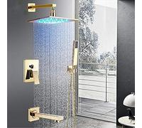 IUokLU Juego de Grifo de Ducha Dorado con luz LED Mezclador de Ducha de Lluvia de una Sola manija con caño de baño de latón grifos de Ducha de baño con LED,