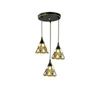 IUokLU Lámpara De Techo Retro Europea E27 De Tres Luces, con Cristal Tiffany Creativo, Ideal para Sala De Estar, Comedor, Bar, Cafetería, Pasillo, Puerta De Entrada, 3(3 Ronda-C)