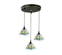 IUokLU Lámpara De Techo Retro Europea E27 De Tres Luces, con Cristal Tiffany Creativo, Ideal para Sala De Estar, Comedor, Bar, Cafetería, Pasillo, Puerta De Entrada, 3(3 Ronda-E)