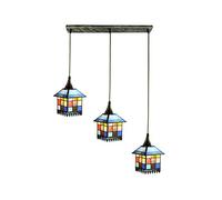 IUokLU Lámpara De Techo Retro Europea E27 De Tres Luces, con Cristal Tiffany Creativo, Ideal para Sala De Estar, Comedor, Bar, Cafetería, Pasillo, Puerta De Entrada, 3(Cláusula Larga De 3 Cabezas-F)