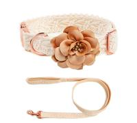 IUOUTG Collar De Perro De Encaje Beige Y Set De Correa, Collares De Perro De Niña Bordados con Flor, Moda Bonito Ajustable Vestido De Cumpleaños De Boda De Mascotas para Perros Grandes