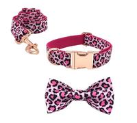 IUOUTG Collar floral para perro con corbatín, diseño de leopardo rosa, resistente, ajustable, accesorios para mascotas para perros pequeños, medianos y grandes