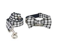 IUOUTG Collar y correa para cachorros, collar de perro a cuadros en blanco y negro, cómodo collar de verano para perro, collar de pajarita desmontable para perros pequeños, medianos y grandes