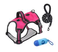 IUOUTG Conjunto de arnés y Correa para Perros Arnés Reflectante para Perros Arnés de Chaleco para Perros Suave y Transpirable con Soporte para Bolsa de Caca Arnés para Perros sin tirones con asa