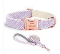 IUOUTG Juego de Collares y Correa para Perros niña con Hebilla de Metal Grabado, Cuello de Mascota Personalizado con Nombres y número de teléfono, Ajustable, para Perros pequeños a Grandes