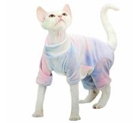 IUOUTG Pijama De Una Pieza para Gato Sin Pelo, Ropa Suave Y Cálida De Invierno para Gatos Esfinge, Jersey Elástico Teñido Anudado, Ropa para Cachorros, Body para Gatito