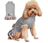 IUOUTG Pull D'hiver Chaud Pour Petit Chien - Robe De Noël Avec Nœud Papillon - Costume Pour Animal Domestique - Pull Extensible En Tricot Blanc - Manteau Chihuahua Yorkshire