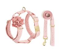 IUOUTG Rosa No Pull Arnés para Perros Y Correa Set Suave Niña Arnés del Perro con La Flor Y Hebilla De Metal Ajustable De Fácil Control para Pasear Boda Fiesta De Cumpleaños