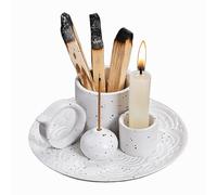 IUOUTG Soporte para Palos Palo Santo, 4 En 1 Quemador De Incienso De Cerámica, Candelero De Salvia Multipropósito, Bandeja De Ceniza para Sala De Yoga De Meditación