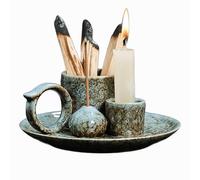 IUOUTG Soporte para Palos Palo Santo, 4 En 1 Quemador De Incienso De Cerámica, Candelero De Salvia Multipropósito, Bandeja De Ceniza para Sala De Yoga De Meditación