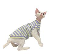 IUOUTG Sphynx Ropa para Gatos sin Pelo Camisas para Gatos a Rayas Cuello Redondo Camisetas Lindas para Gatitos Ropa sin Mangas de algodón para Gatos y Perros pequeños para Cornish Rex, Devon Rex
