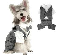 IUOUTG Traje De Perro A Rayas Smoking con Corbata, Ropa De Boda De Cumpleaños De Cachorro De Caballero, Traje De Moda Formal para Perros Pequeños Y Medianos