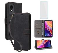 IUQXU Funda para TCL 501 Tapa Libro con Protector Pantalla Anti-Choques Antigolpes [Bloqueo RFID] Soporte Plegable Ranuras Tarjetas Billetera Cuero Carcasa TCL T433D TCL501 Negro