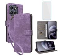 IUQXU Funda tipo cartera para Motorola Moto G67 5G/Motorola Moto G77 5G con protector de pantalla [bloqueo RFID] Funda de piel con función atril para Motorola G 67 77 MotoG67 MotoG77 Morado