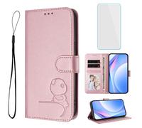 IUQXU Funda tipo cartera para TCL 605/60 SE con protector de pantalla [bloqueo RFID] de cuero con tarjetero con función atril para mujer, funda para teléfono móvil Panda para TCL605 T517D TCL 60SE