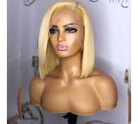 Iuscacey Encaje Frontal Hueso Recto Cabello Humano Bob Pelucas HD 13X4 y 4X4 Cierre de Encaje Peluca Bob Corta 8-14 Pulgadas Rubia Remy Bob Peluca,10inches,4 * 4 lace BOB