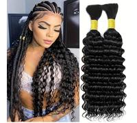 Iuscacey Paquetes de cabello de onda profunda Sin trenzas de trama Cabello 50 g/PC Paquetes de cabello Cabello humano Trenzado humano rizado Paquetes de cabello para trenzas boho,18inches