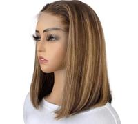 Iuscacey Peluca Bob Ombre Cabello Humano 4/27 Resaltado Rubia Miel Encaje Frontal Bob Pelucas 13X4 Peluca Frontal de Encaje Cabello Humano 180% Densidad,14inch
