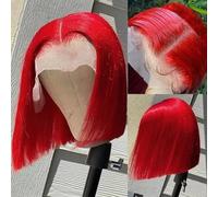 Iuscacey Peluca Cereza Hueso Recto Corte Romo Bob Peluca Cabello Humano 13X4 Peluca Frontal de Encaje Natural Cabello Humano Pelucas Bob Rojas,14inches