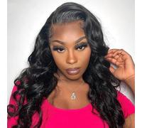 Iuscacey Peluca frontal de encaje de onda corporal transparente 13X6 210% Densidad Cabello humano prepado con pelucas frontales de encaje de cabello humano de cabello de bebé,26inches