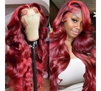 Iuscacey Pelucas de pelo humano frontales de encaje13x4 180 densidad Vino de Borgoña 99J Red Long Body Wave Ches Peluca Ondulada Suelta,26inches