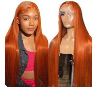 Iuscacey Pelucas frontales de encaje recto 13X4 HD peluca de encaje jengibre color naranja cabello humano 13X4 cabello humano para mujeres 180% densidad,24inches