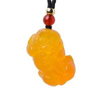 IUYIXWFP Collar con Colgante de calcedonia Amarilla Natural Pi Xiu - Amuleto de Riqueza Feng Shui para Hombres y Mujeres, joyería de Bestia de Dinero de la Suerte,