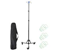 IV Stand, Hospital IV Stand, Nursing Bed Pole, Foldable Height Adjustable Multi-Hook Design, Rolling Base for Elderly Home Clinics, 74.8x23.62 Inches, Black Color, 1 Piece