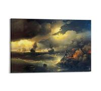 Ivan Aivazovsky Pintor Works (Peter I at Krasnaya Gorka Lighting A Fire on the Shore to Signal to His Sinking Ships) Póster artístico para pared, lienzo de desplazamiento, imagen de lienzo para