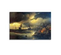 Ivan Aivazovsky Pintor Works (Peter I at Krasnaya Gorka Lighting A Fire on The Shore to Signal to His Sinking Ships) Póster artístico sobre lienzo para decoración de pared, foto para el hogar