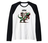 Ivan Dabbing Astronauta en un Dinosaurio Dibujos Animados Camiseta Manga Raglan