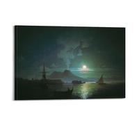 Ivan Konstantinovich Aivazovsky Nápoles bajo la luz de la luna Monte Vesubio - Póster de obras de arte impresas en lienzo para la habitación, 30 x 45 cm