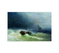 Ivan Konstantinovich Aivazovsky - Obra maestra decorativa con diseño de barco en el mar tormentoso, obras de arte impresas para pared, lienzo para regalo, decoración del hogar, 40 x 60 cm