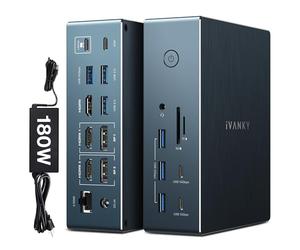 iVANKY 20 en 1 FusionDock Pro 2 DisplayLink Estación de Acoplamiento para MacBook con Adaptador de alimentación de 180W, Triple 4K@60Hz Dock para M1/M2/M3/M4 Mac Pro/MAX/Air, 2.5GbE, HDMI, DP, 10Gbps