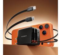 iVANKY Cargador USB-C GAN 45W 4 en 1 con Cable Retráctil, Fast Charging, Adaptador para Samsung Galaxy S25 Ultra/S24/S23+/S23/S22/Note20, iPhone 16/15, iPad, Pixel, para Viajes