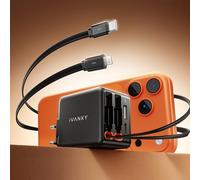 iVANKY Cargador USB-C GAN 45W 4 en 1 con Cable Retráctil(USB-C +Lighting), Fast Charging, Adaptador para Samsung Galaxy S25 Ultra/S24/S23+/S23/S22/Note20, iPhone 16/15, iPad, Pixel, para Viajes