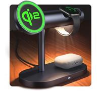 iVANKY Qi2 Certificado Cargador Inalámbrico 4 en 1 Stand con Lámpara de Noche para MagSafe Soporte de Carga Inalámbrica, 3 en 1 Estación de Carga Rápida para iPhone 17/16/15/14/13 Apple iWatch AirPods