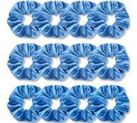IVARYSS Coleteros azules a granel, bandas elásticas gruesas de terciopelo de alta calidad, colores sólidos, accesorios para el cabello para mujeres y niñas, paquete de 12 unidades
