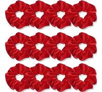 IVARYSS Coleteros rojos de terciopelo suave de alta calidad, bandas elásticas gruesas de colores sólidos, accesorios para el cabello para mujeres y niñas, paquete de 12