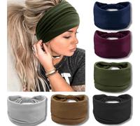 IVARYSS Diademas anchas para mujer, turbantes anudados sólidos, turbantes grandes de estilo africano, accesorios para el cabello, paquete de 6