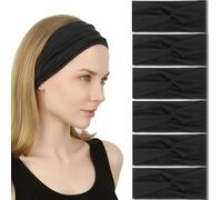 IVARYSS Diademas antideslizantes para mujer, elásticas, anudadas, para yoga, correr, entrenamiento, accesorios para el cabello, paquete de 6, color negro