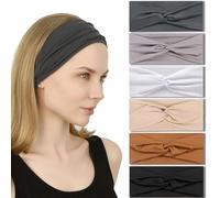 IVARYSS Diademas antideslizantes para mujer, elásticas, anudadas, para yoga, correr, entrenamiento, accesorios para el cabello, paquete de 6, color neutro