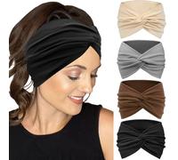 IVARYSS Diademas extra anchas para mujer, antideslizantes, de 7 pulgadas, elásticas, con nudos torcidos, grandes y elegantes, accesorios para el cabello, para yoga, correr, entrenamiento, paquete de 4