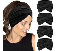 IVARYSS Diademas extra anchas para mujer, antideslizantes, de 7 pulgadas, elásticas, con nudos torcidos, grandes y elegantes, accesorios para el cabello, para yoga, correr, entrenamiento, paquete de 4
