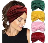 IVARYSS Diademas extra anchas para mujer, antideslizantes, de 7 pulgadas, grandes, anudadas, elásticas, accesorios para el cabello, paquete de 4, color brillante