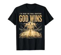 I've Read The Final Chapter God Wins Christian Faith Cross Camiseta gráfica económica, Hombre, Negro, XL