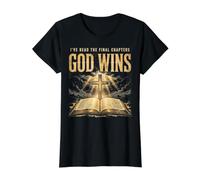 I've Read The Final Chapter God Wins Christian Faith Cross Camiseta gráfica económica, Mujer, Negro, S